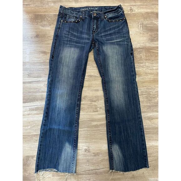 Cowgirl Tuff Jeans Studded Embroidered Cut Off Raw Hem Women’s Sz 31 Waist - Picture 1 of 11